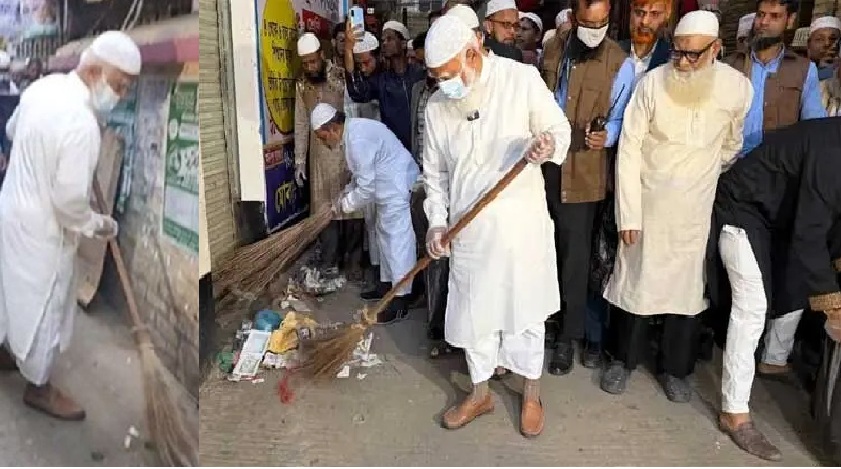 ‘ক্লিন ঢাকা গ্রিন ঢাকা’ কর্মসূচি নিয়ে রাস্তায় ঝাড়ু হাতে জামায়াত আমির