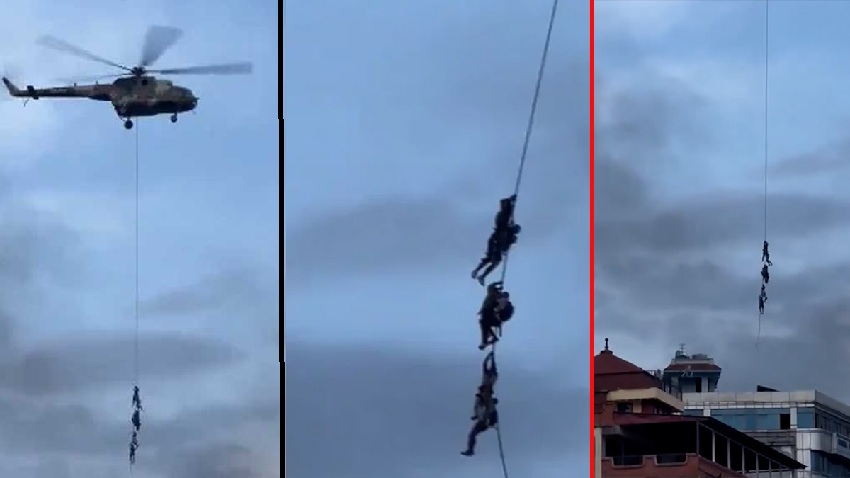 হেলিকপ্টারের দড়িতে ঝুলতে ঝুলতে পালিয়েছেন নেপালের মন্ত্রীরা!