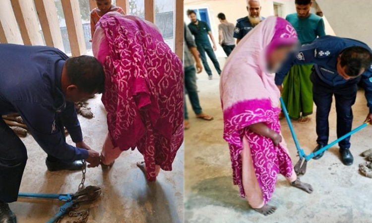 নেশার টাকা না পেয়ে স্ত্রীকে শিকলে বেঁধে নির্যাতন